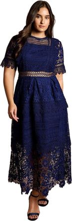 Coast Plus Short Sleeve Lace Midi Dress, 26, Navy
