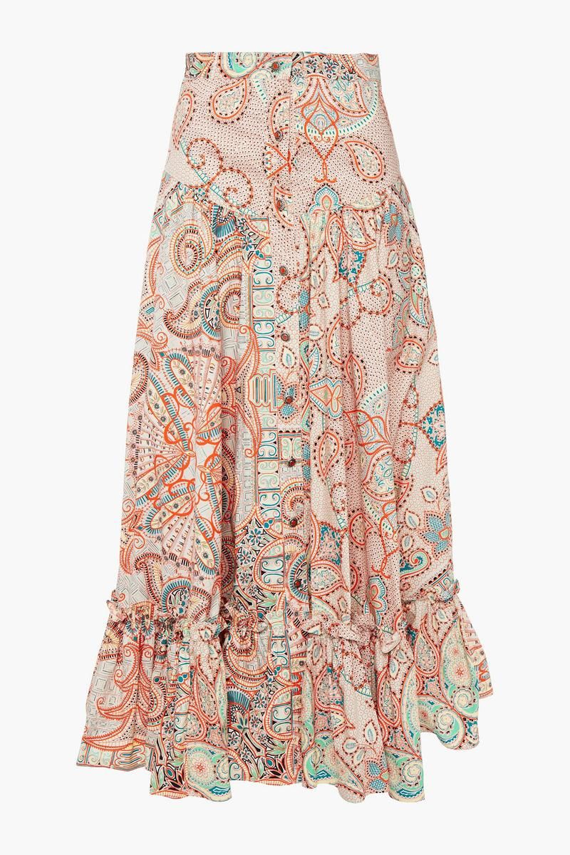 スカート ETRO MIDI SKIRT ETRO Ruffled printed stretch-cady midi skirt | NET-A-PORTER