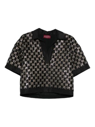 Gucci Top met V-hals en pailletten - Zwart