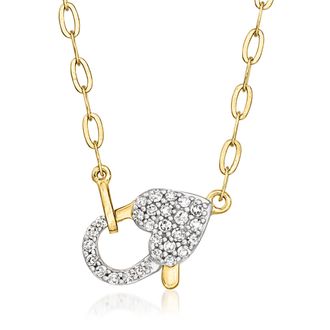 Ross-Simons Diamond Heart-Shaped Clasp Necklace in 18kt Gold Over Sterling