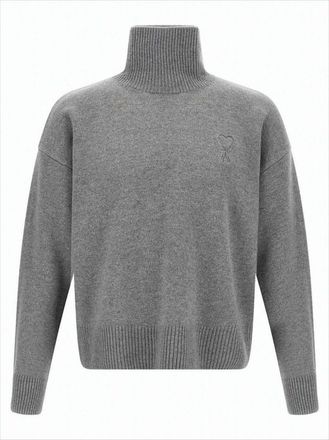 Ami Soft Knitted Turtleneck Sweater With Ribbed Details