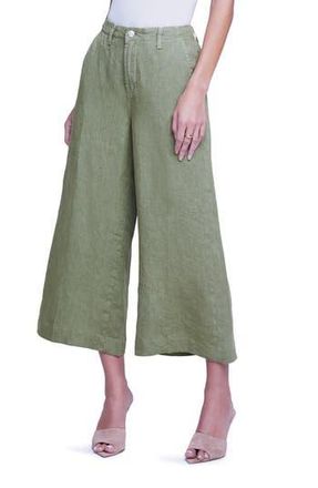 L'agence Henderson Crop Wide Leg Linen Pants in Soft Army at Nordstrom Rack, Size 32