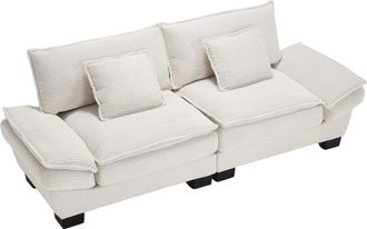 STILVORA Sof&aacute; Recto 2 Plazas En Terciopelo Con Brazos Acolchados, Asiento Profundo, Estructura De Madera, Beige