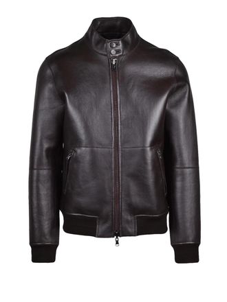 Freaky Nation Brown Leather Jacket With Wool-Lined Interior And Zip Closure