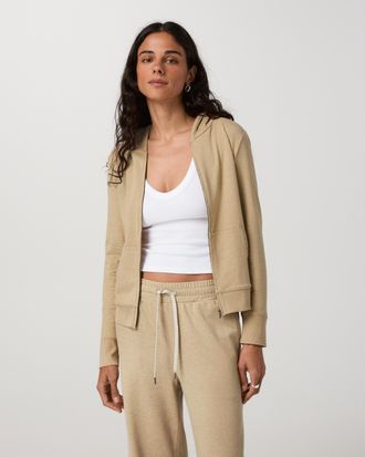 Vuori Clothing Halo Mini Full Zip Hoodie - Long | Khaki Heather | XS, Size Extra Small