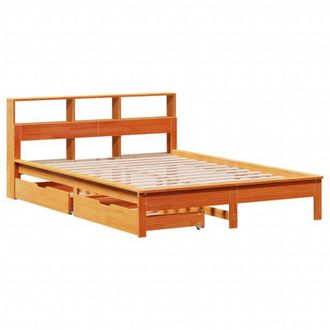 vidaXL Cama Con Estanter&iacute;a Sin Colch&oacute;n Madera Maciza Marr&oacute;n 135x190cm Vidaxl