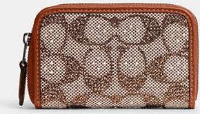 Coach Essential Small Zip Around Card Case In Crystal Signature Jacquard