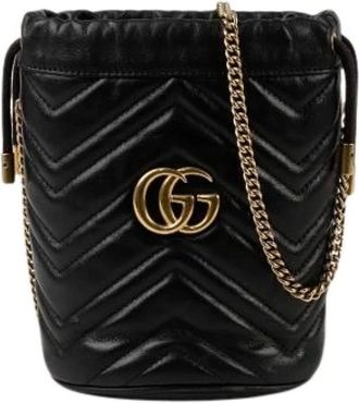 Gucci Pre-owned Bucket Bags, female, Black, Size: ONE SIZE Pre-owned GG Marmont Bucket Mini Shoulder Crossbody Bag