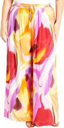 City Chic Esme Print Wide Leg Pants in Summer Swirl at Nordstrom Rack, Size Xl/22W