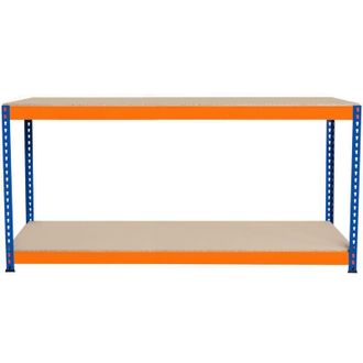 MonsterShop Banco da Lavoro Garage 180x45x90cm - 2 Ripiani, Acciaio Rinforzato, 300kg/Ripiano, Montaggio Senza Bulloni, Layout Regolabile, Piedini in Gomma, 3