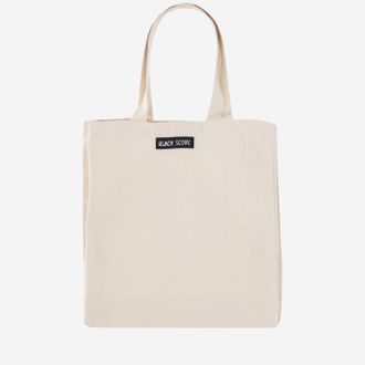 Black Score Mens Cotton Shopping Bag With Print White Shoulder