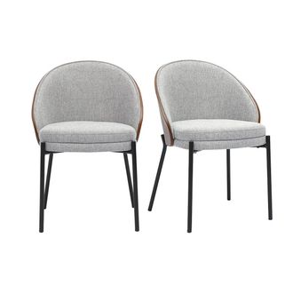 Miliboo Sillas De Tela Efecto Terciopelo Texturizado Gris, Madera Oscura Y Metal (lote De 2) Tucson