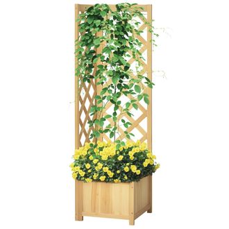 OEM Jardinera Con Enrejado De Madera Macetero Exterior Para Esquina Para Plantas Trepadoras 40x40x145 Cm Natural