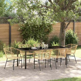 vidaXL Conjunto De Comedor De Jard&iacute;n 7 Pcs Marr&oacute;n Rat&aacute;n Sint&eacute;tico Vidaxl
