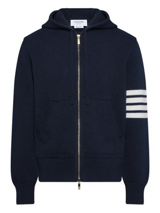 Thom Browne 4-bar stripe-detail zip-up hoodie - men - Merino - 0 - Blue