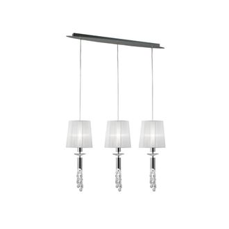 Netlighting Tiffany Pendant 3+3 Light E27+G9 Line Chrome White Shades & Crystal in Grey