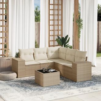vidaXL Juego De Sof&aacute;s Jard&iacute;n Con Cojines 6 Pzas Rat&aacute;n Sint&eacute;tico Beige Vidaxl