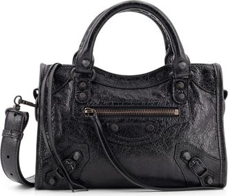 Balenciaga Handbags, female, Black, Size: ONE SIZE Mini Leather Handbag with Woven Handles