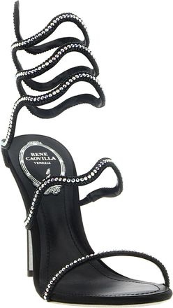 Rene Caovilla Crystal-Embellished Satin Heels - Black