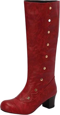 Generic Womens Knee High Boots Rivet Decor Western Style Vintage Long Booties