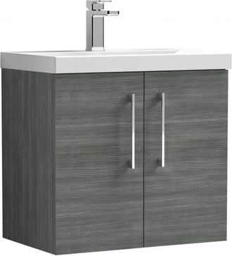 Nuie Nuie - Arno Wall Hung 2-Door Vanity Unit with Basin-1 600mm Wide - Anthracite Woodgrain