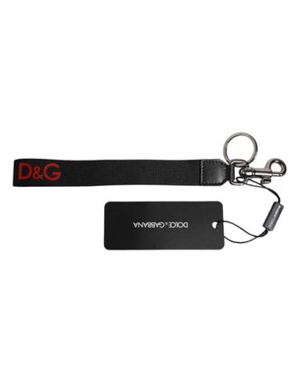 Dolce & Gabbana Mens Black Logo Nylon Silver Brass Men Holder Keychain Keyring - One Size