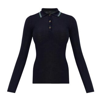 Etro Gebreid wollen jacquard poloshirt - Dames - Tops - Blauw - Maat: 2XL Wol