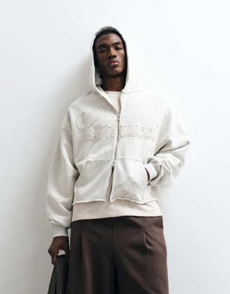 Cernucci felpa con cappuccio boxy fit con zip e dettaglio logo applicato in 100% cotone-Grigio