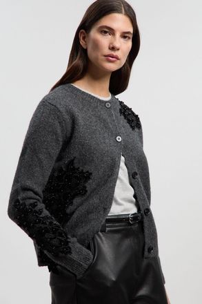 Karen Millen Womens Lace Embellished Cosy Knit Cardigan - Grey - Size X-Small