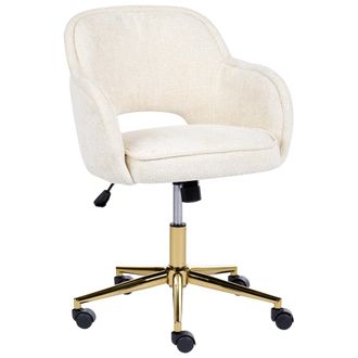 Beliani Silla De Oficina Tapizada En Chenilla Base Giratoria Altura Regulable Respaldo Reclinable Blanco Crema Ember