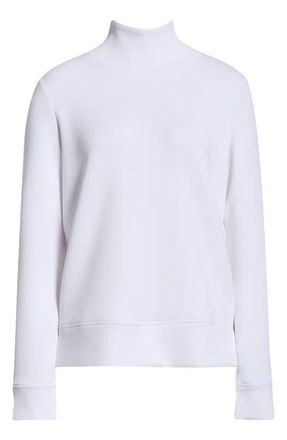 Lord & Taylor Dreamweave Recycled Polyester Blend Mock Neck Sweatshirt in Brilliant White at Nordstrom, Size X-Small