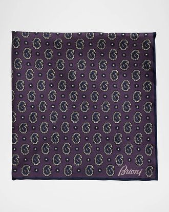 Brioni Men & apos;s Hand-Rolled Paisley Silk Pocket Square