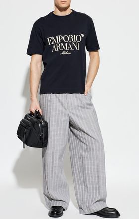 Emporio Armani T-shirt With Embroidered Logo, Mens, Navy Blue