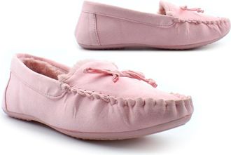 Generic Womens Moccasin Slippers Womens Moccasins Ladies Slip On Slippers Faux Suede Slipper Ladies Moccasin Slipper Faux Fur Pink 4 UK