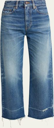 Chlo&eacute; Mid-Rise Straight-Leg Raw-Hem Ankle Jeans