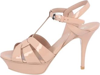 Saint Laurent Leather sandals - Dames - Sandalen met hakken - Beige - 38 EU - Leer - Schoenen