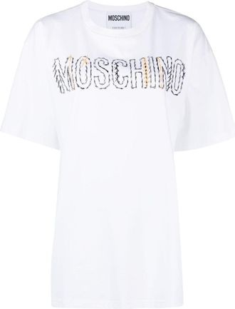 Moschino embroidered-logo round-neck T-shirt - women - Organic Cotton - S - White