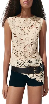 Mango Truita Open Work Knit Asymmetric Hem Top in Pastel Yellow at Nordstrom, Size X-Small