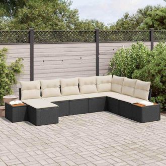 vidaXL Vidaxl - Conjunto De Sof&aacute; De Jard&iacute;n Con Coj&iacute;n 8 Pcs Negro Y Crema