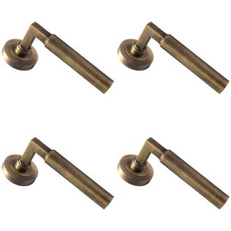 Loops 4x PAIR Straight Round Bar Handle on Round Rose Concealed Fix Antique Brass in Metallics