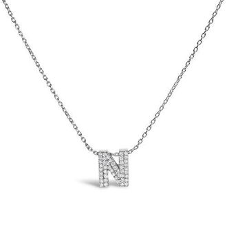 House of Brilliance 10K Gold Diamond Accent A-Z Initial Bubble Pendant Necklace in White | N at Nordstrom