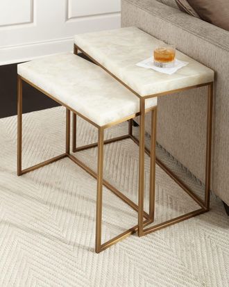 John-Richard Calcite & Antiqued Brass Nesting Tables, Set of 2