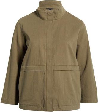 Eileen Fisher Zip-Up Organic Cotton & Organic Linen Jacket in Olive at Nordstrom, Size 3X