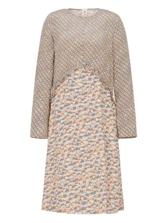 Marni ruffle-detail floral-pattern midi dress - Neutrals