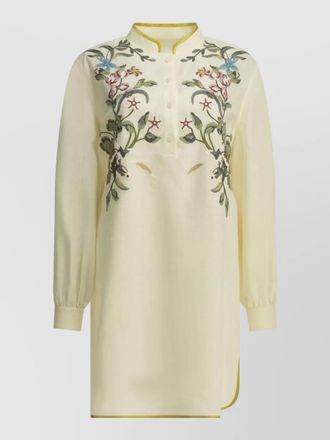 Valentino embroidered floral shirt dress high low hem