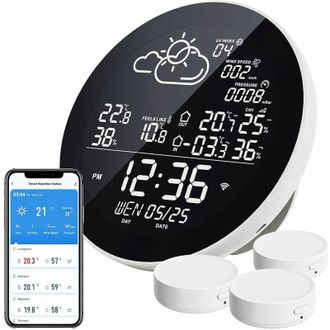OEM Estaci&oacute;n Meteorol&oacute;gica Wifi Giratoria, Term&oacute;metro Inal&aacute;mbrico Para Interiores Y Exteriores Con 3 Sensores Exteriores Y Pantalla Lcd