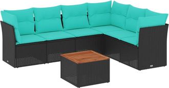vidaXL Set De Sof&aacute;s De Jard&iacute;n 7 Pzas Con Cojines Rat&aacute;n Sint&eacute;tico Negro Vidaxl