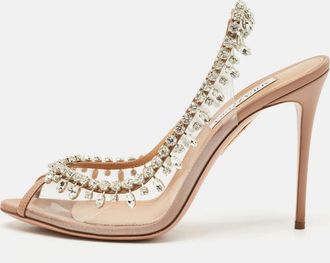 Aquazzura Beige Leather And Pvc Temptation Slingback Sandals