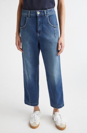 Eleventy High Waist Stretch Denim Straight Leg Ankle Jeans in Zucchero at Nordstrom, Size 14 Us