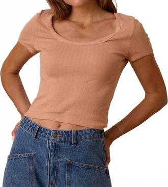Rylee + Cru Pointelle Scalloped Trim Tee In Grapefruit
